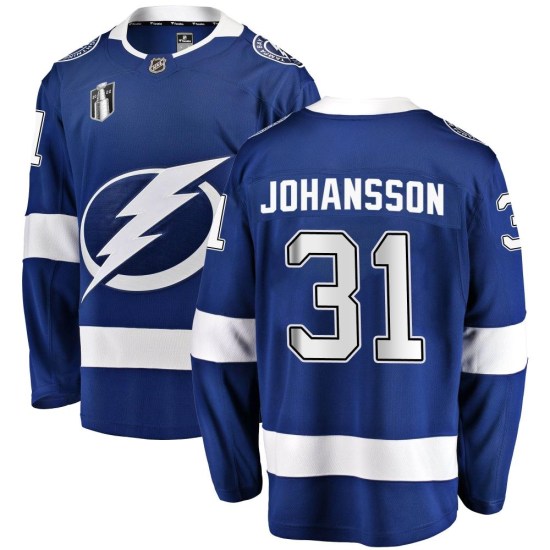 Jonas Johansson Tampa Bay Lightning Youth Breakaway Home 2022 Stanley Cup Final Fanatics Branded Jersey - Blue